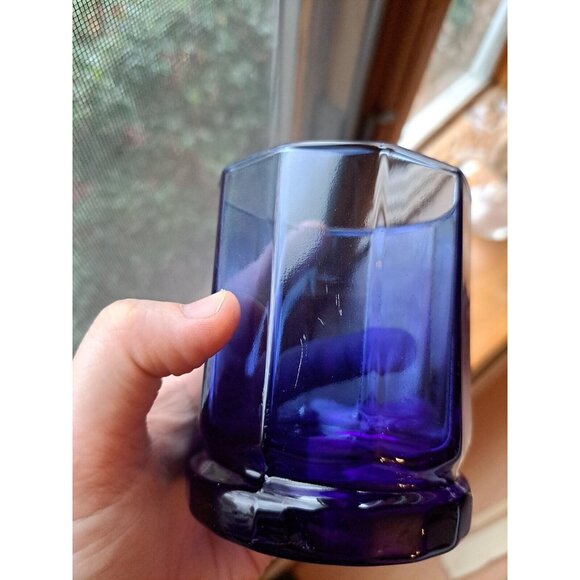 Anchor Hocking Essex Double Old Fashioned Glass Cobalt Blue 10 Panel - Picture 2 of 4